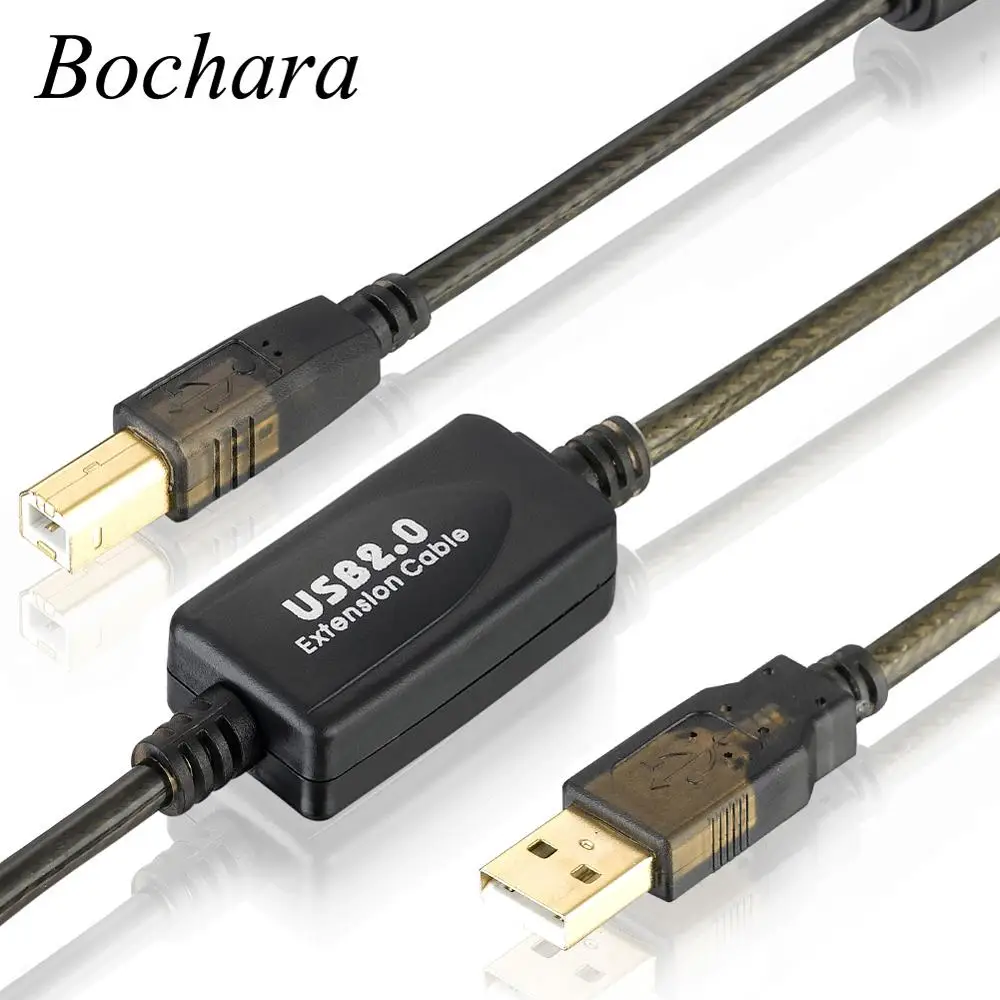 Bochara 10 м позолоченный USB 2,0 кабель для принтера тип A папа-Тип B Buit-in IC chipset двойное экранирование(фольга+ оплетка
