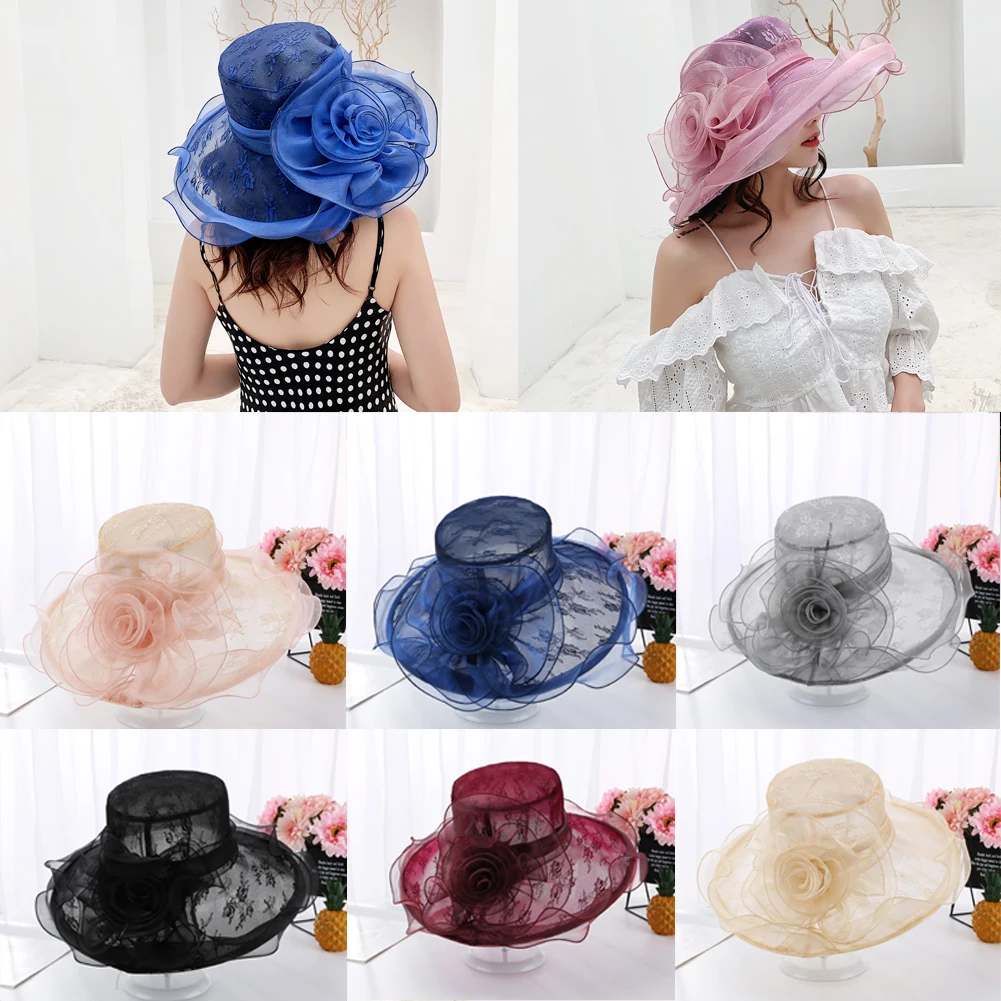 

Women Kentucky Derby Sun Hat Wide Brim Wedding Tea Party Church Organza Hats NEW