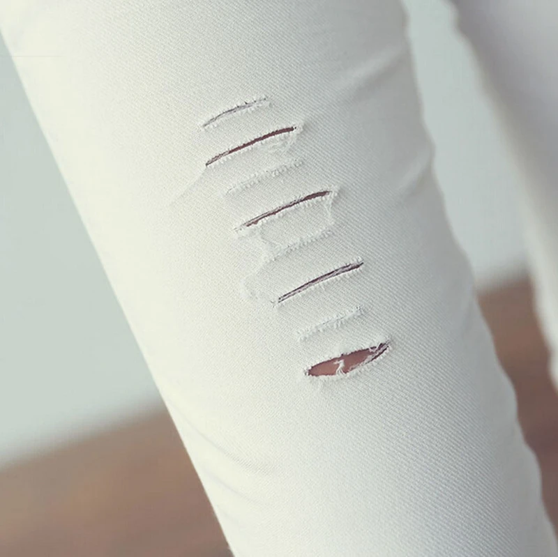 Женские рваные брюки карандаш узкие облегающие леггинсы из хлопковой смеси