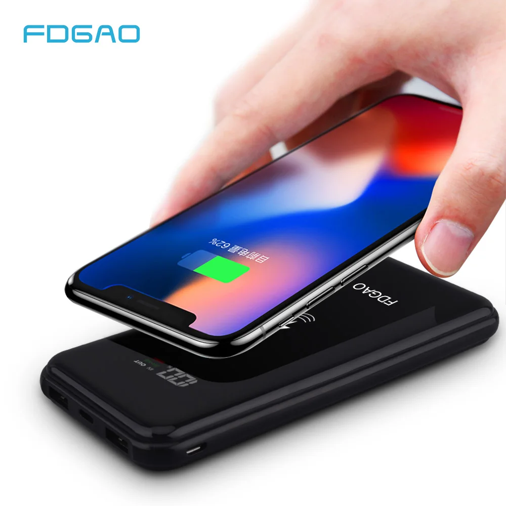 FDGAO 20000 мАч QI Беспроводное зарядное устройство внешний аккумулятор для iPhone X 8 Plus