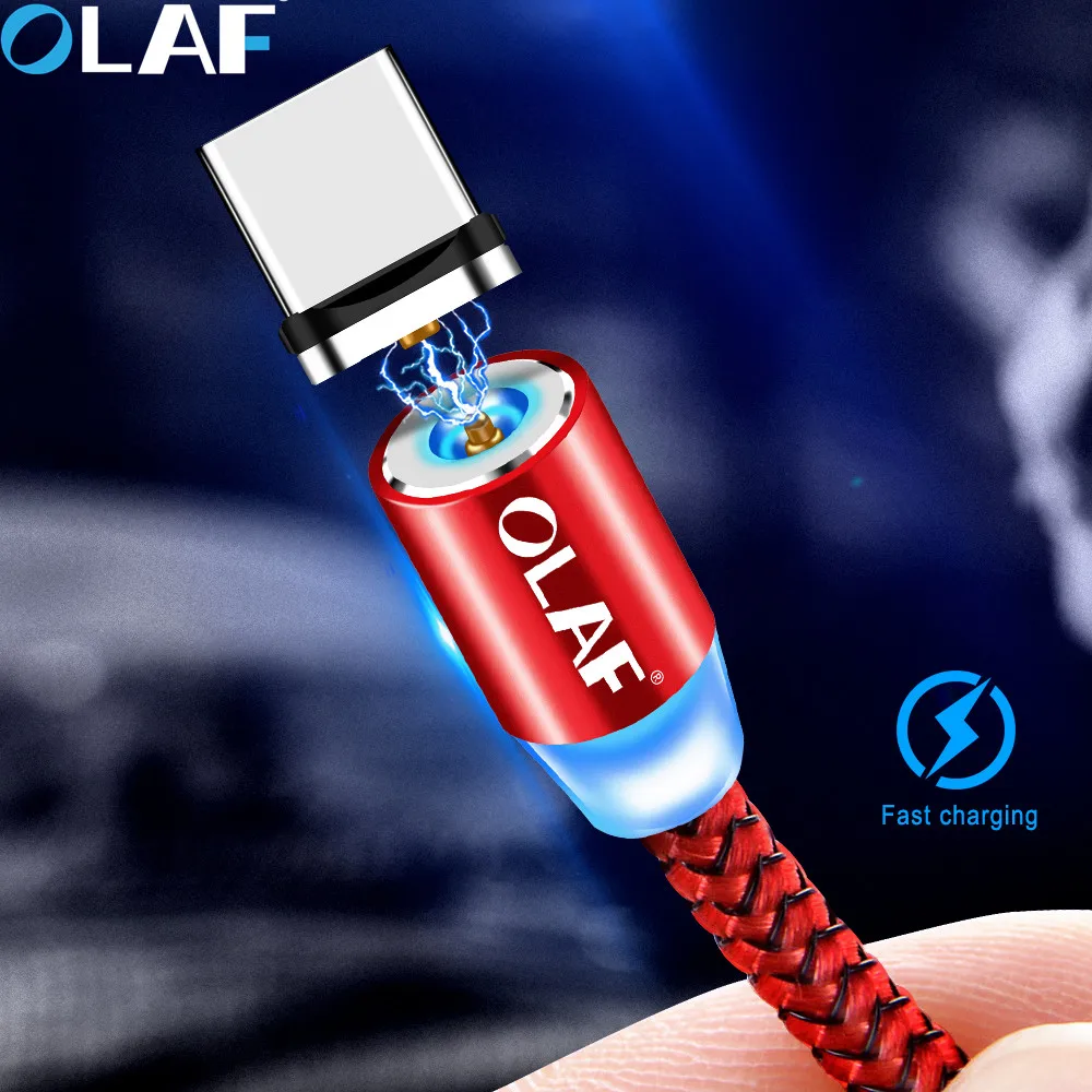 Магнитный кабель OLAF со светодиодной оплеткой Type C Micro USB зарядный usb для iphone X 7 8 6 Xs