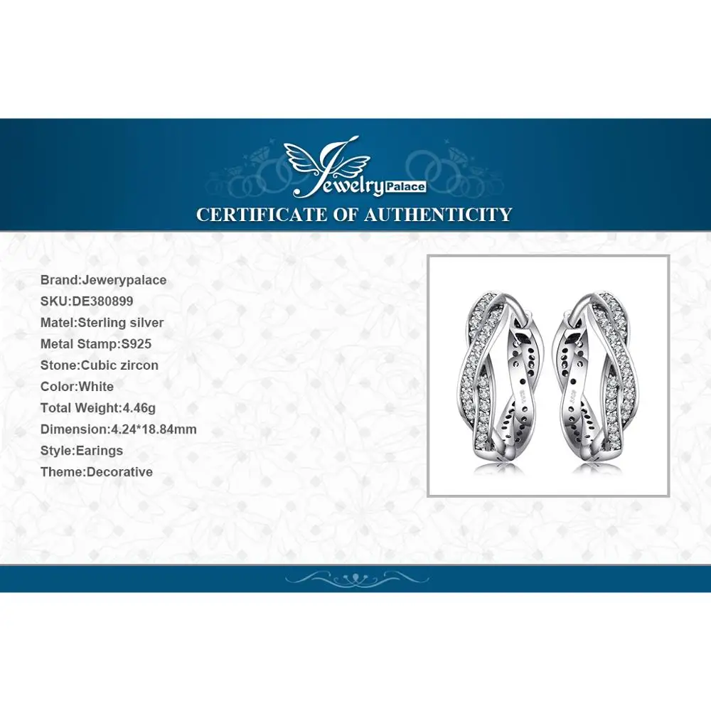 Jewelrypalace стерлингового серебра 925 серьги фианит бесконечность любви вмешался