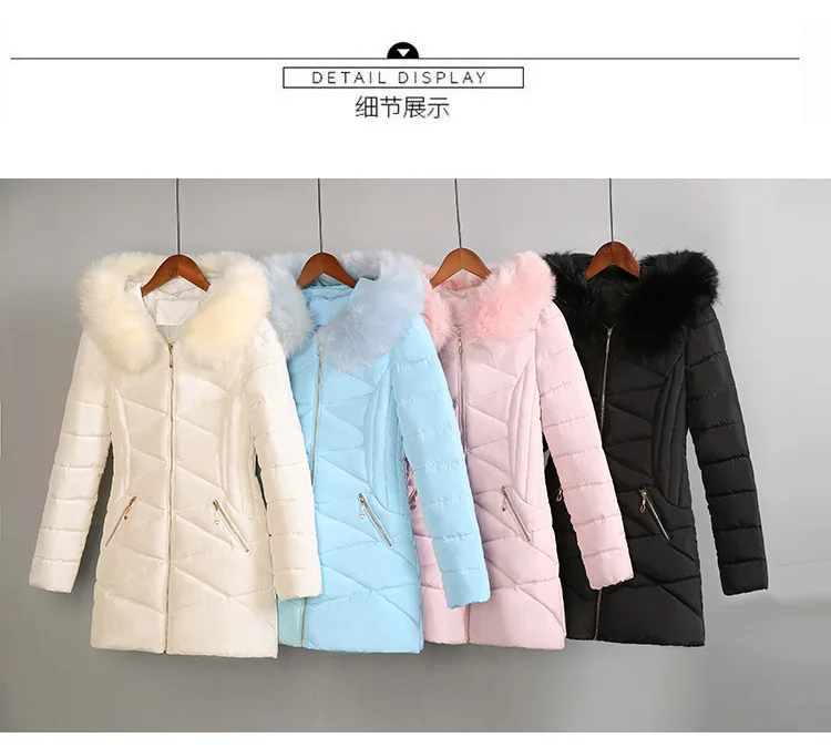 Пуховик женский зимний средней длины из хлопка с большим ворсом | Женская одежда