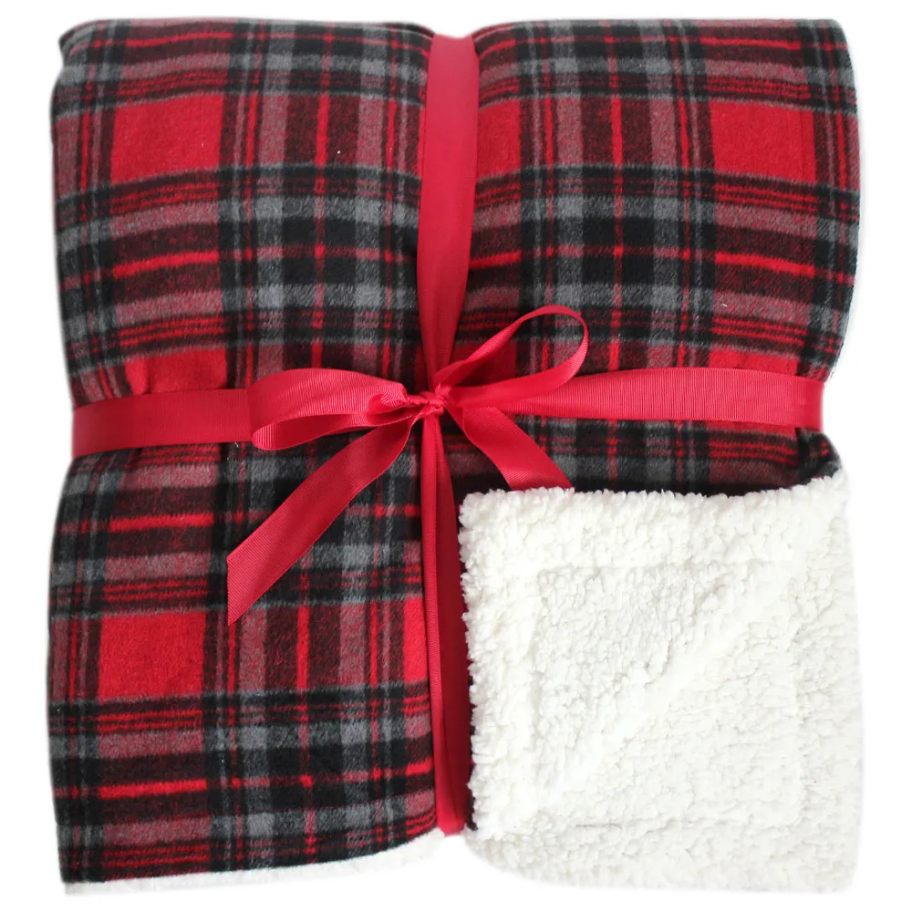 Красное Клетчатое одеяло шерпа для дома теплый зимний диван на кровать дорожный