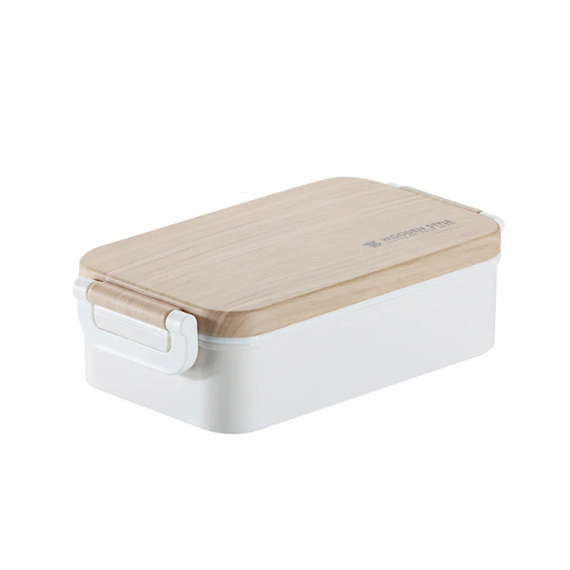 White Baispo 2 цвета пищевой PP материал Портативный Ланч-бокс с деревянной крышкой фруктовый ланч-контейнер для хранения еды на открытом воздухе кемпинг - Цвет: White