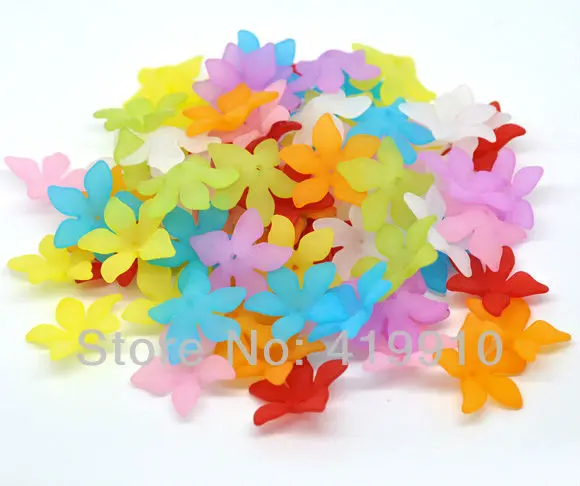 

Free shipping-80PCs Mixed Multicolor Lily Flower Frosted Acrylic Beads End Caps Findings 28x7mm J1149