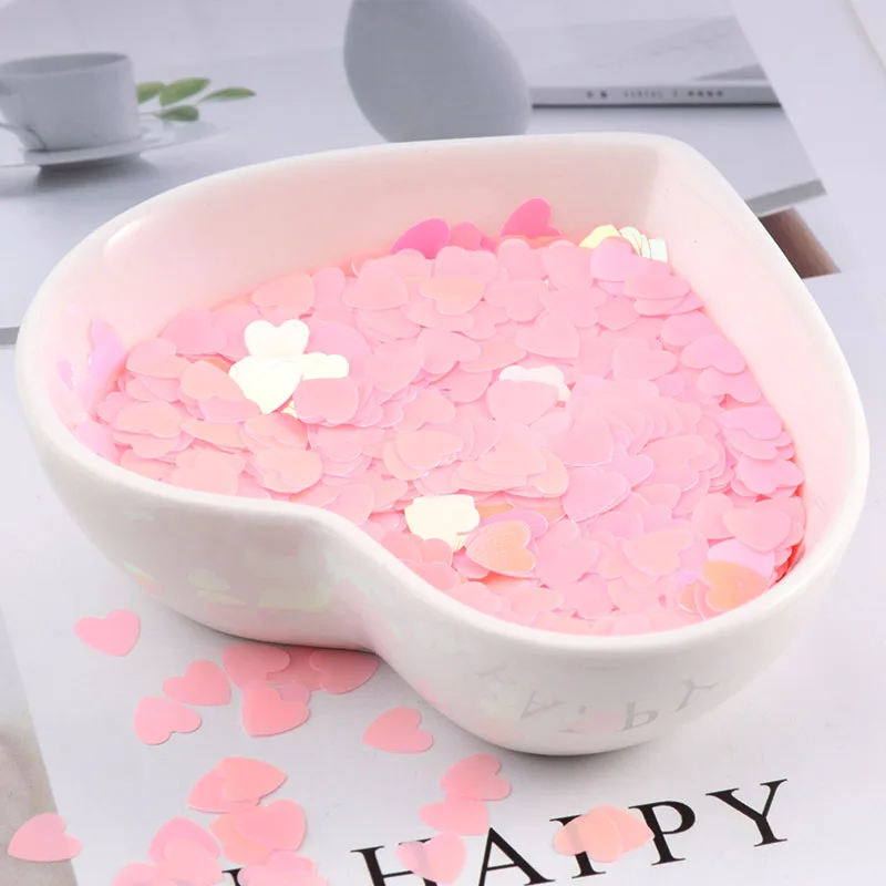 3 мм-6 мм ультратонкие розовые рассыпчатые блестки с сердечками 10 г/упак. Блестки