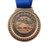 oem factory customized marathon running awards medallion with blue ribbons