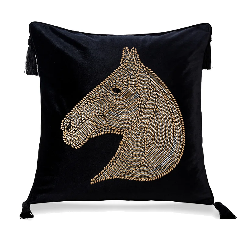 

Nordic Europe luxury hot drilling horse cushion pillow cover add tassel velvet home car living room sofa Dec wholesale FG1138