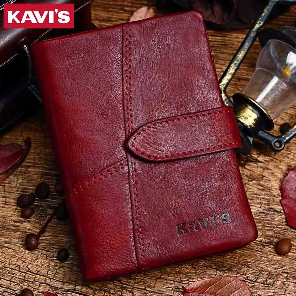 KAVIS Genuine Leather Women Wallet with Coin Pocket Female Small Portomonee Rfid Credit Card Walet Lady Perse For Girl Money Bag images - 6