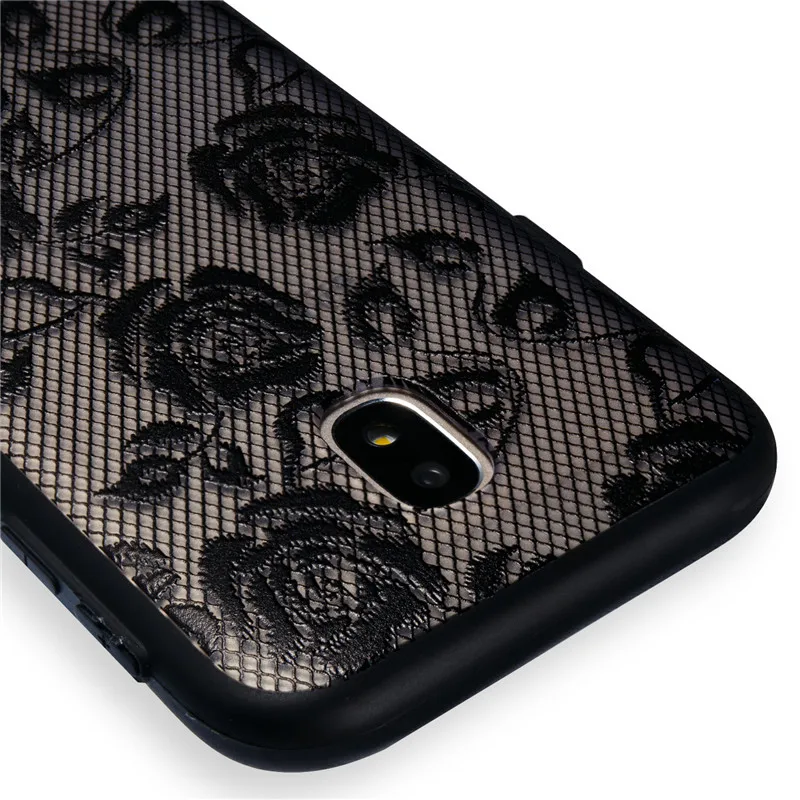 For Samsung Galaxy J3 2017 Case Lace Silicone Phone Back Cover J330 Clear Relief Flower |