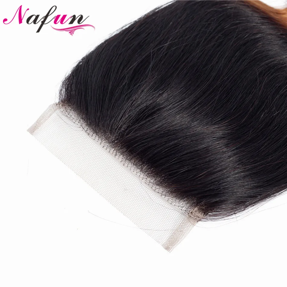 NAFUN Straight 4x4 Lace Closure #T1B/30 Indian Hair Pre-colored Non Remy Ombre Color 100% Human Extensions | Шиньоны и парики