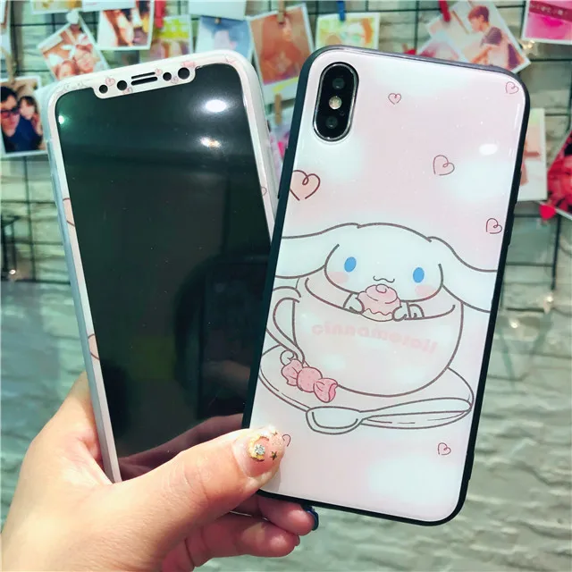 3D Закаленное стекло протектор экрана для iPhone X XS 6 6s 7 8 Plus glass oroll Maruko Кролик шаблон стекло+ ТПУ Жесткий чехол для телефона