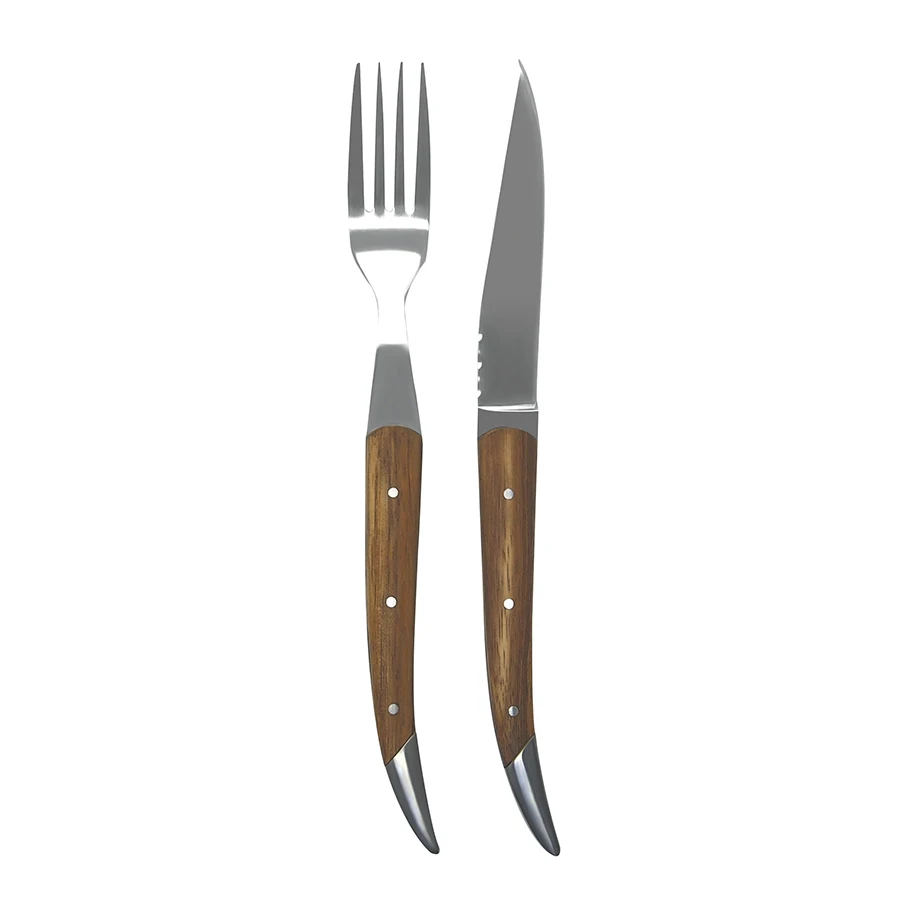 Set of 2 Набор ножей и вилок для стейка из нержавеющей стали | включает ножи для стейка+ вилки/ручки из зебрадового дерева - Цвет: Set of 2