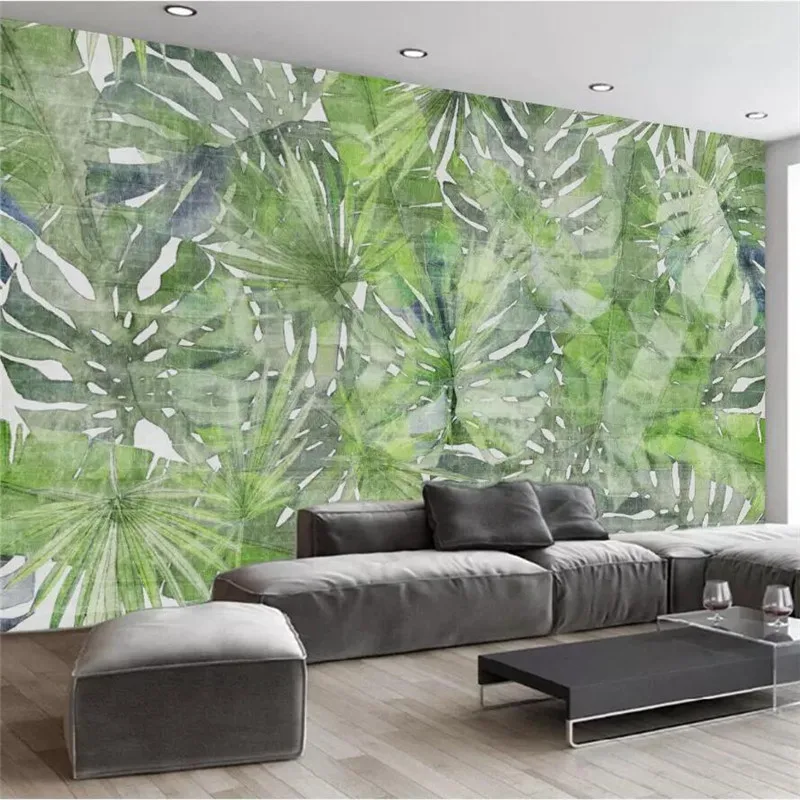 

wellyu Custom wallpaper 3d large mural modern minimalist fresh tropical banana leaf living room wallpaper papel de pared 3d обои