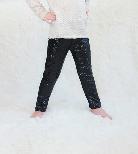 Черные брюки ручной работы для девочек модные с блестками детская одежда