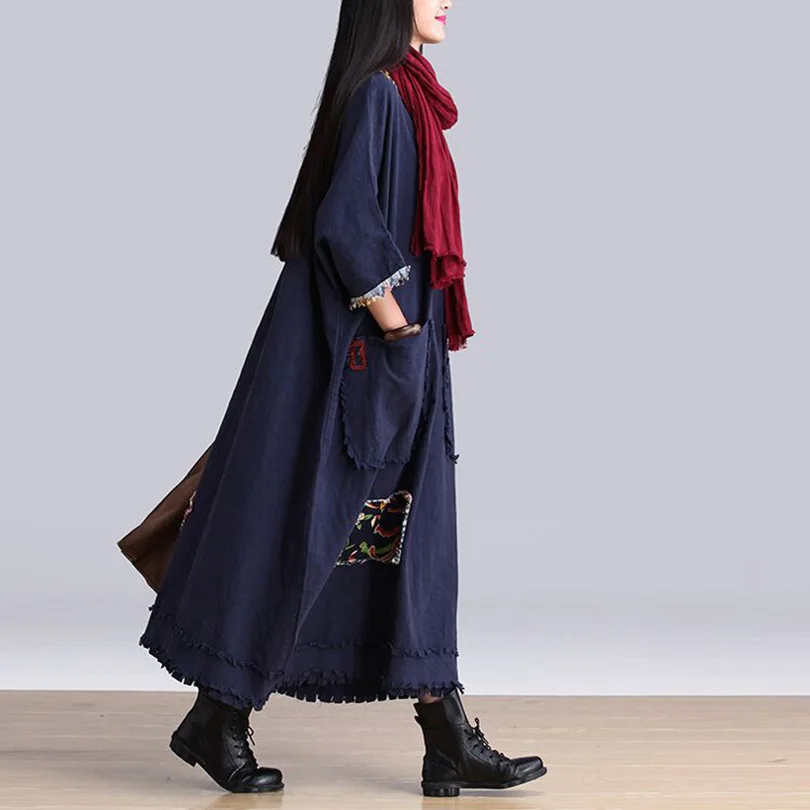 Женское длинное платье из хлопка и льна свободное винтажное оверсайз модель HY314