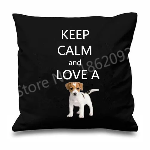 

Novelty Dog Jack Russell Terrier Cushion Cover Funny Dogs Letter Decorative Throw Pillow Case Keep Calm and Love Dog Gifts 18"