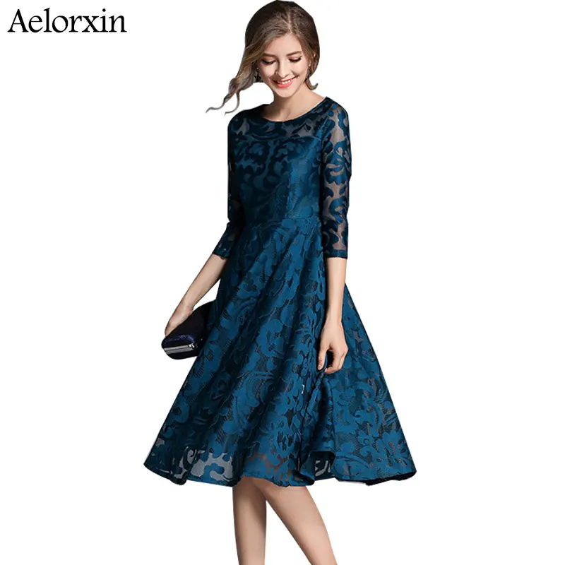 Размера плюс S 5XL летнее платье 2019 кружевное в стиле кэжуал с О образным вырезом