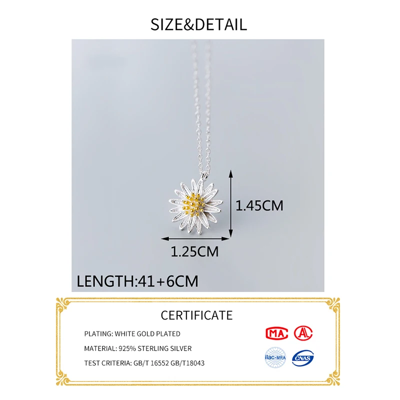 INZATT Настоящее серебро 925 пробы желтый кулон из Хризантемы Ожерелье для