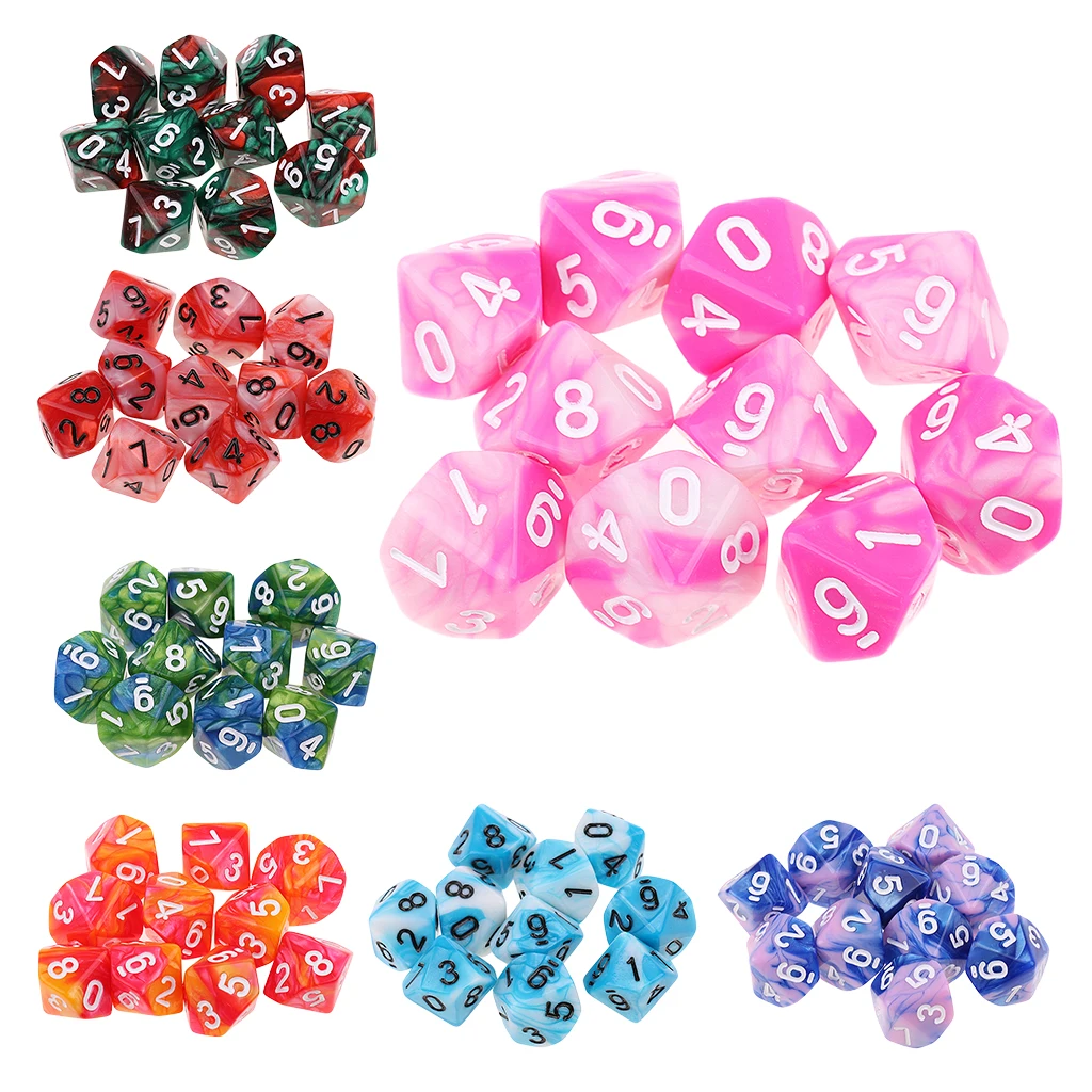 10pcs 10 Sided D10 Polyhedral Dice Double Color for DND RPG MTG Dungeons and Dragons Table Board Games | Спорт и развлечения