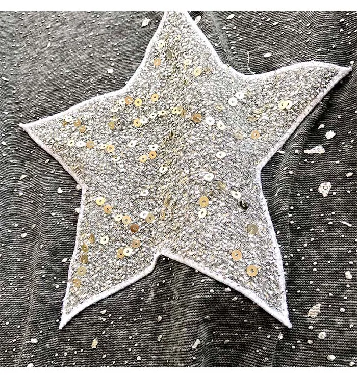 Shine star, женские футболки, лето, новинка, круглый вырез, короткий рукав, свободный, серый, расшитый блестками Топ, футболки, модная женская верхняя одежда, топы