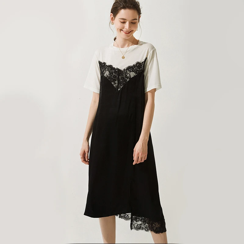 100% Silk Dresses Women Elegant High Quality Natural 2019 Two Piece Set Dress Three Quarter Sleeve | Женская одежда