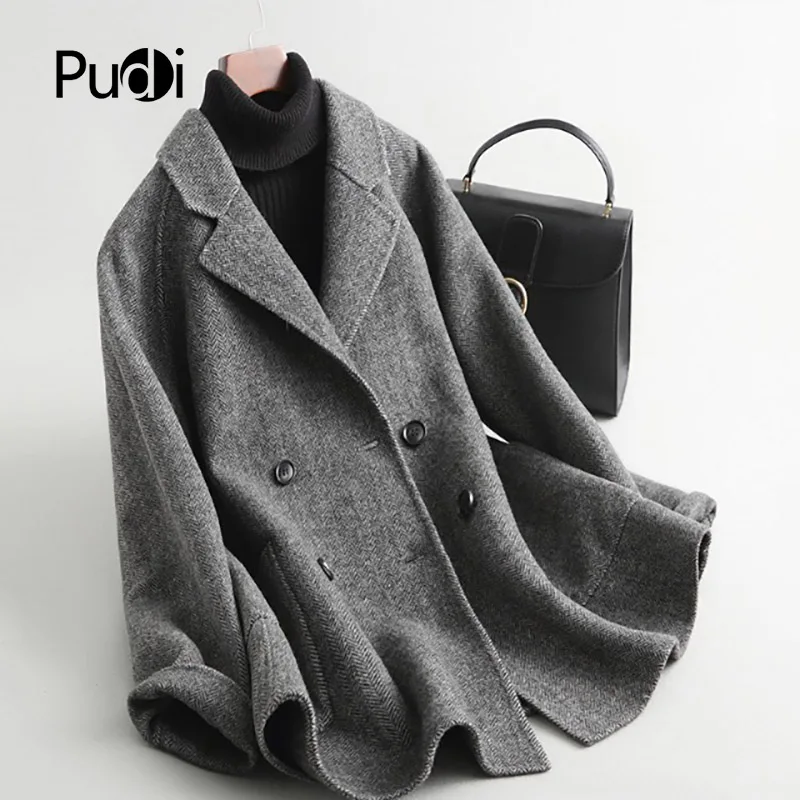 PUDI A38522 Женская Осенняя зимняя новая модная шерстяная клетчатая куртка Дамская длинная стильная шерстяная куртка с карманами для отдыха