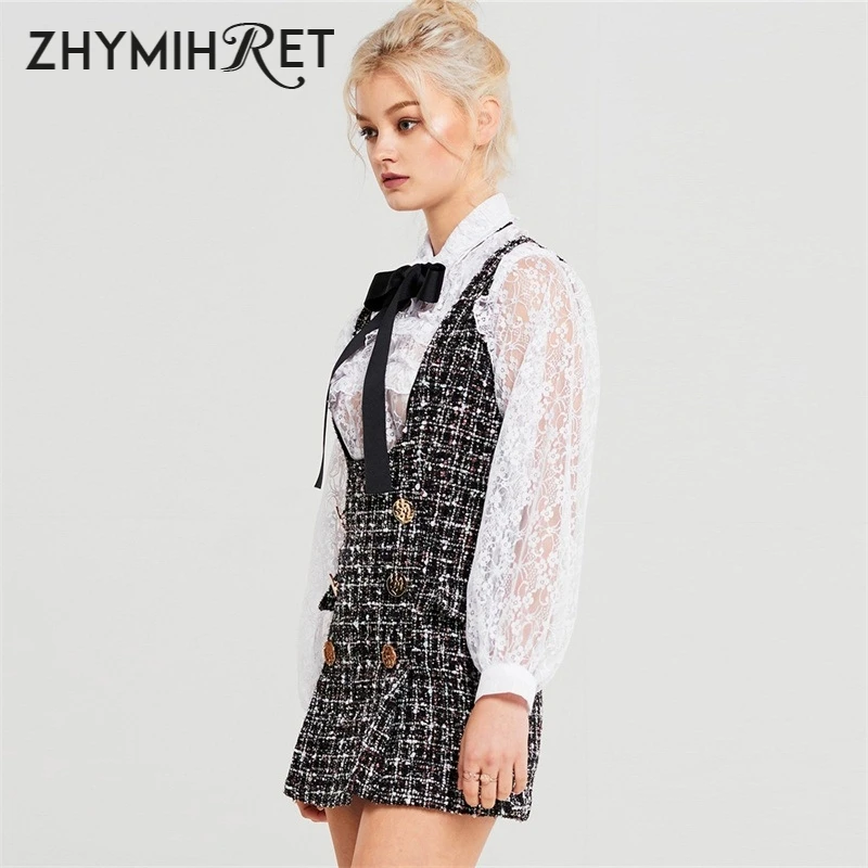 Винтажное клетчатое платье ZHYMIHRET в английском стиле двубортное на молнии сзади