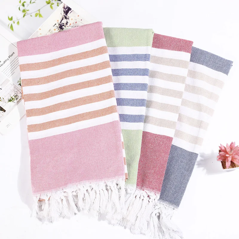 

New Big Striped Turkish Bath Towel with Tassels Thin Travel Camping Bath Sauna Beach Gym Pool Blanket 100*180cm