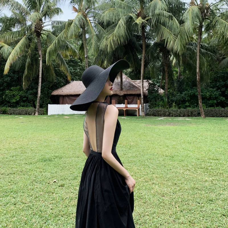 Женское винтажное платье-трапеция элегантное однотонное черное платье до