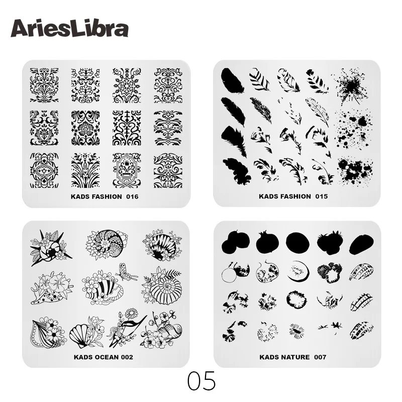 AriesLibra 4 шт. пластины для стемпинга ногтей животные цветы узорами дизайн шаблоны
