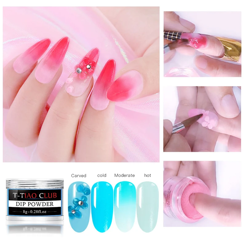 

T-TIAO CLUB 12 Colors Thermal Color Changing Dipping Nail Powder Nail Extension Nail Art Decorations Manicure Accessories