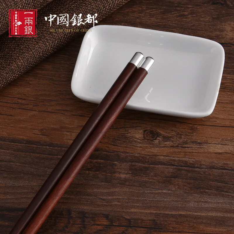 Одна пара палочки для еды серебристого цвета Бытовая твердая древесина Chopsticks 999 серебро креативные противоскользящие палочки для еды китайская посуда палочки для еды набор