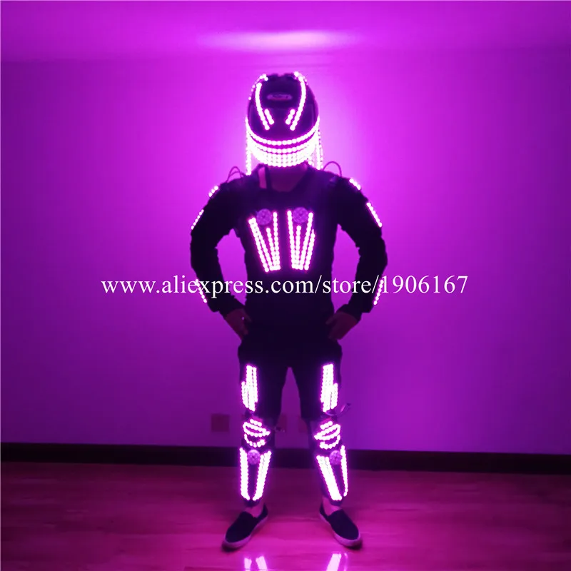 RGB красочные светодиодные светящиеся панцири робот танцевальный костюм растущий