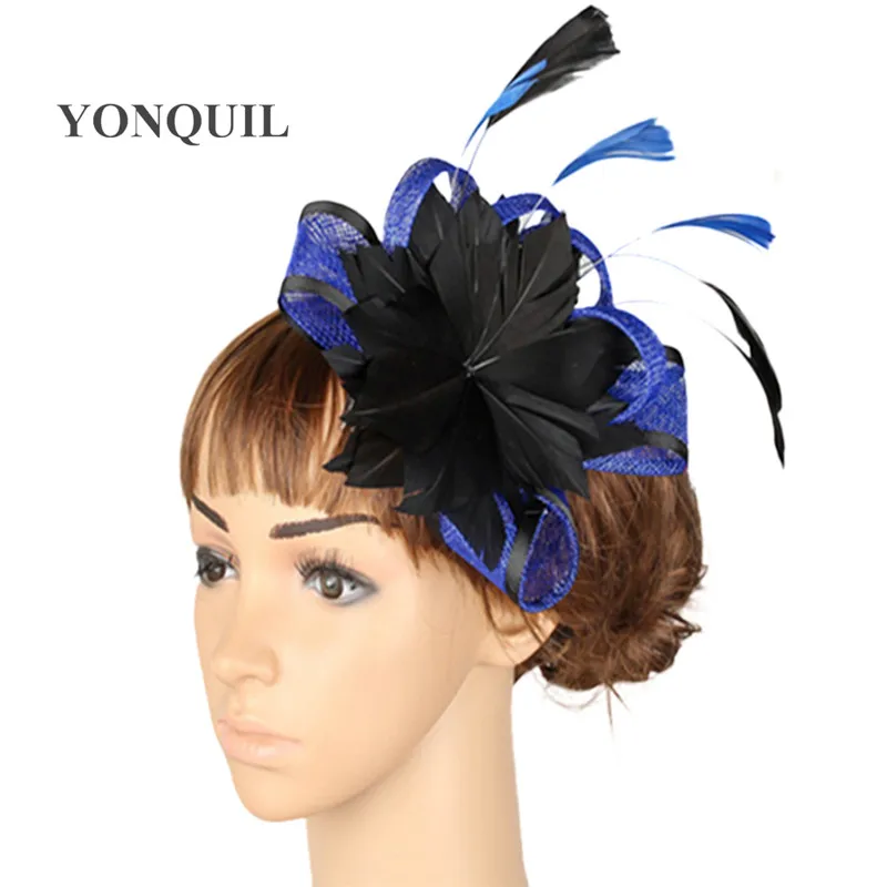 Sinamay Fascinator Headwear Feather Flower Occasion Show Hair Accessories Red Millinery Cocktail Hat Wedding Headpieces 21 Color