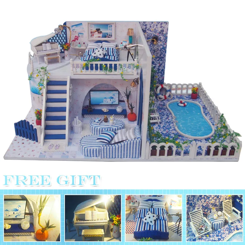 M08 CUTEBEE DIY кукольный домик деревянные кукольные домики Миниатюрный Кукольный дом набор мебели Каса музыка светодиодные игрушки для детей подарок на день рождения A68D - Цвет: M08