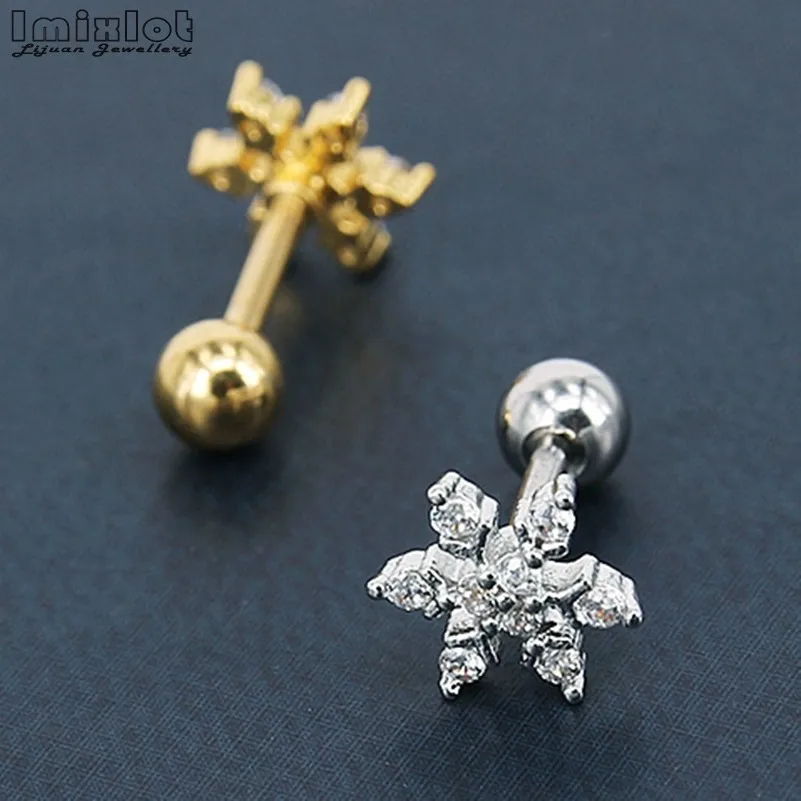 Серьги для пирсинга из титановой стали ювелирное изделие со снежинкой и цирконом