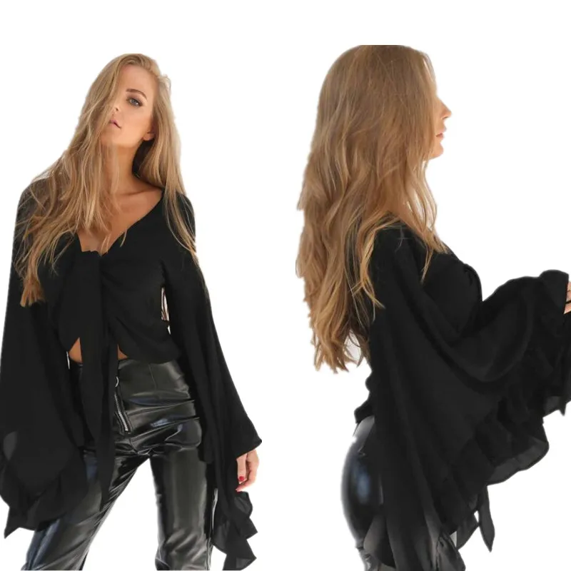 2017 летняя Новинка Dope Muli цветная шифоновая блузка с расклешенным рукавом и бантом