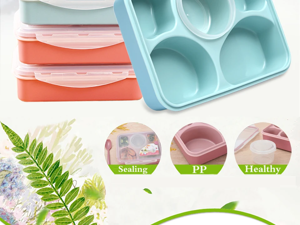 5 сетчатый Ланч-бокс из микрофибры, Bento box, герметичный портативный контейнер для еды, ящик для хранения для детей, миска для супа и ложка, большой размер