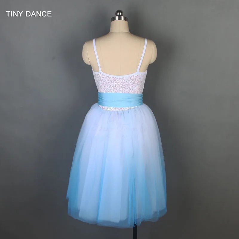 Ombre Blue Long Ballet Tutu Camisole White Sequin Lace Bodice with Romantic Length Dancing Dress for Girls and Women 19163 | Тематическая