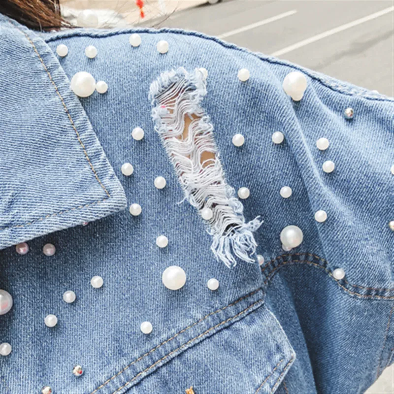 Harajuku уличная джинсовая куртка Женская Весенняя новая вышитая блестками с