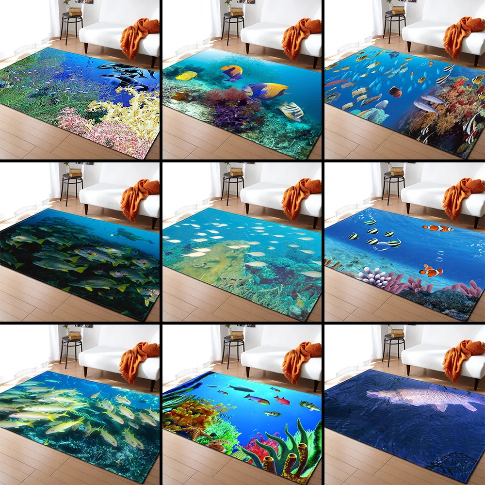 

3D Underwater World Carpet Living Room Home Textile Rug Area Rugs Soft Flannel Kid Crawling Mat Children Room Anti-slip Carpets