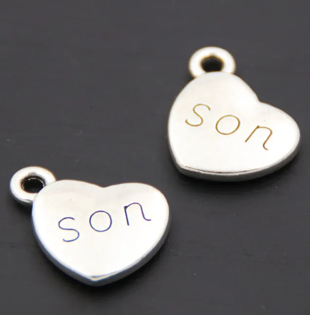 

15pcs Silver Color Mom Dad Son Heart Charms Family Member Pendants Bracelet Necklace Festival Jewelry Making Accessories DIY