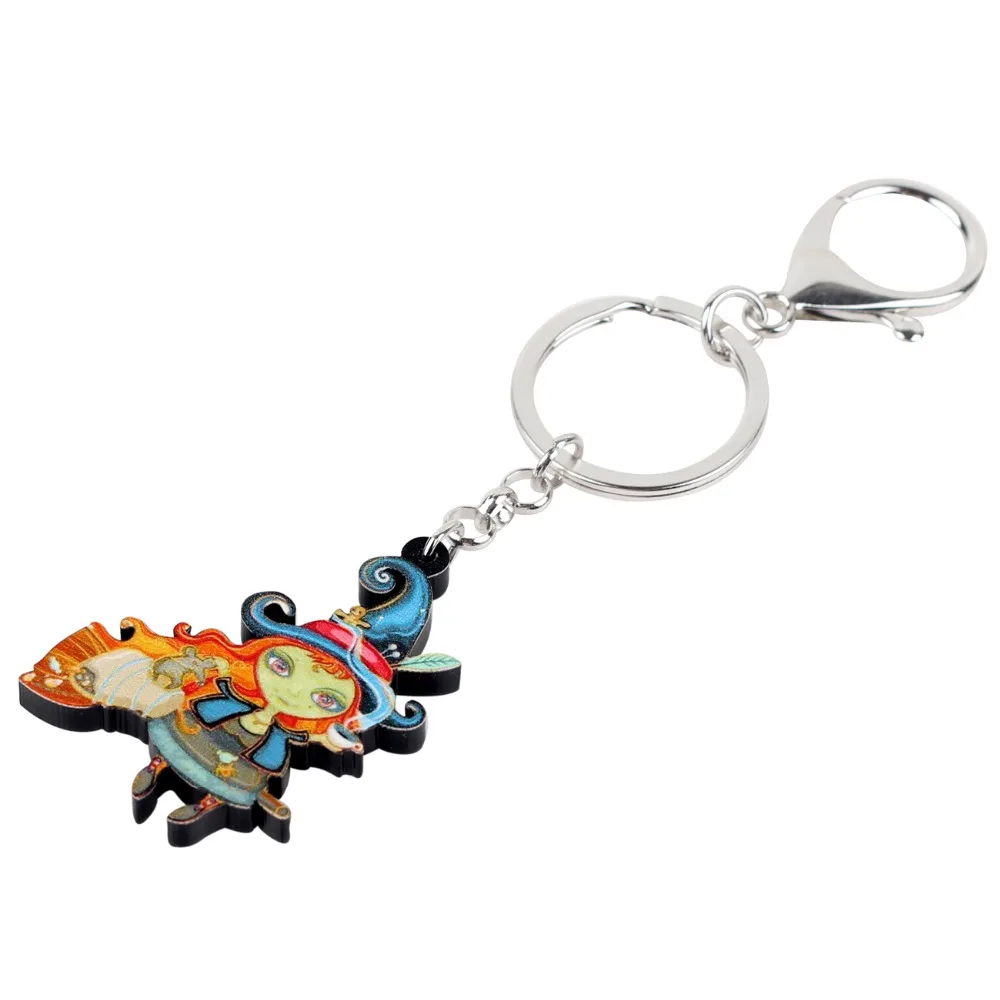 Bonsny акриловый Хэллоуин Аниме ведьмы брелок для ключей кольцо модные украшения