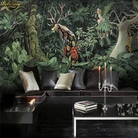 beibehang hand painted giraffe jungle lush tropical rainforest large mural cafe lounge custom personalized wallpaper mural