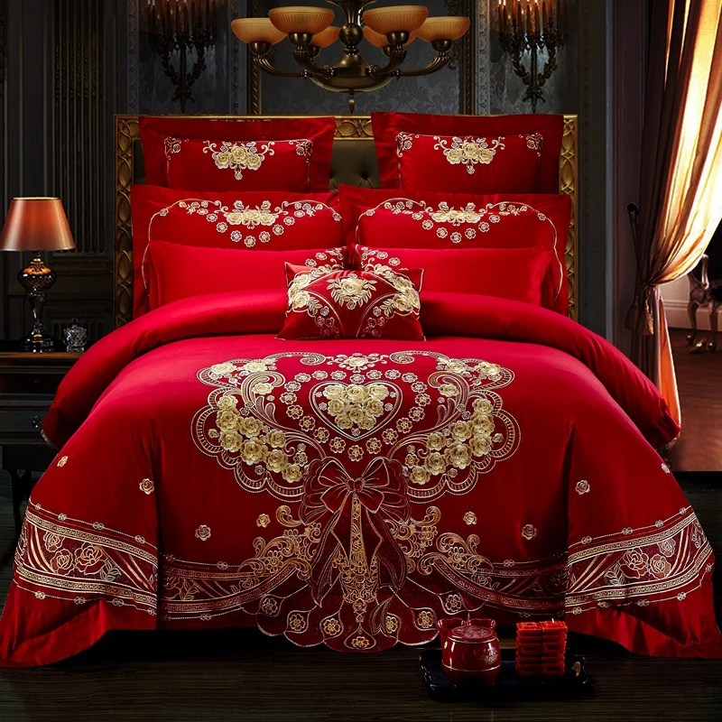 Роскошный свадебный комплект постельного белья из египетского хлопка с вышивкой