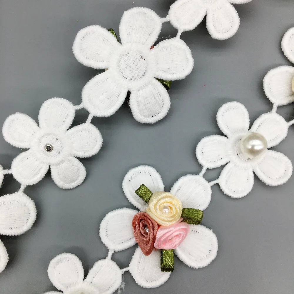 2 ярда цветок розы кружевная Аппликация из бисера жемчужная лента африканские