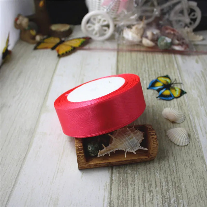 watermelon red 6 мм, 10 мм, 15 мм, 20 мм, 25 мм, 40 мм, 50 мм, шелковые атласные ленты для рукоделия, ленты для шитья, материалы для рукоделия, подарочная упаковка, 25 ярдов/рулон - Цвет: watermelon red