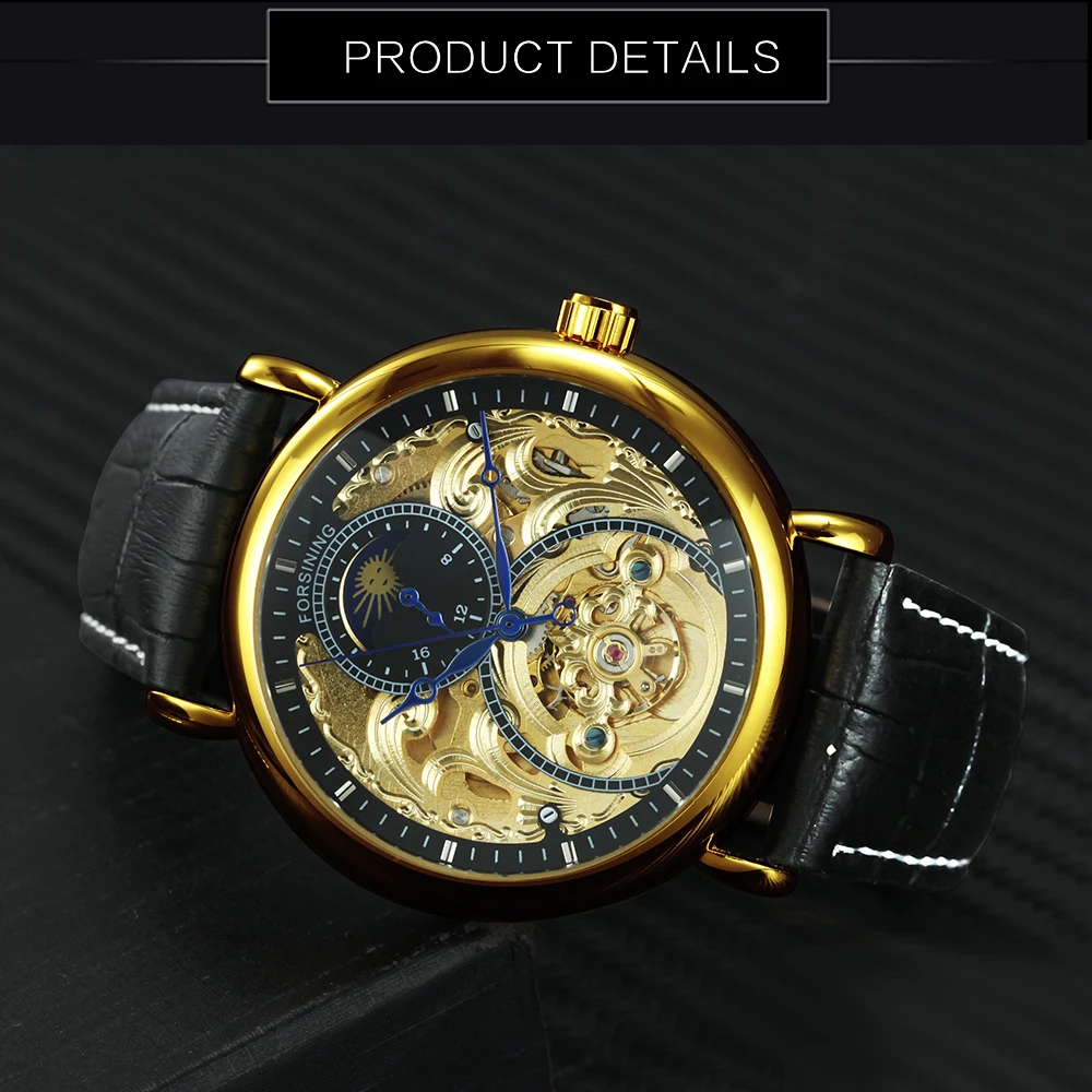 FORSINING лучший бренд класса люкс автоматические механические часы для мужчин Sun Moon